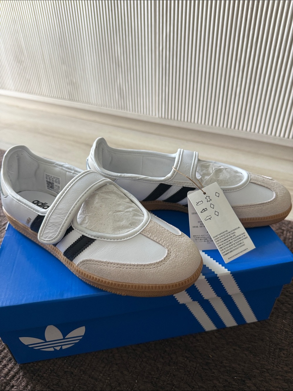 adidas Kids Leather Velcro Sneakers in White & Beige